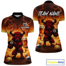 Load image into Gallery viewer, Yellow Lightning Funny Bull Pool 8 Ball Women Billiard Polo &amp; 1/4-Zip Shirt Custom Billiard Attire NYN2606
