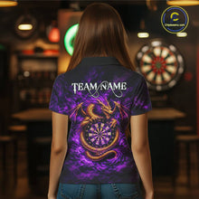 Load image into Gallery viewer, Gold Horror Dragon Hold Dartboard Women Darts Polo Shirt Custom Purple Grunge Darts Team Jersey NYN2609