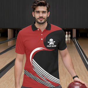 Custom Red Skull Bowling Shirt Polo Bowling Jersey for Men Women Bowling Outfit QZT671