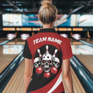 Custom Red Skull Bowling Shirt Polo Bowling Jersey for Men Women Bowling Outfit QZT671