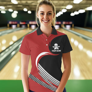 Custom Red Skull Bowling Shirt Polo Bowling Jersey for Men Women Bowling Outfit QZT671