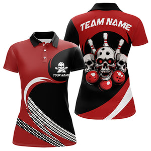 Custom Red Skull Bowling Shirt Polo Bowling Jersey for Men Women Bowling Outfit QZT671