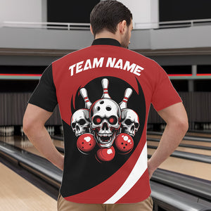 Custom Red Skull Bowling Shirt Quarter-Zip Bowling Jersey for Men Women Bowling Outfit QZT671