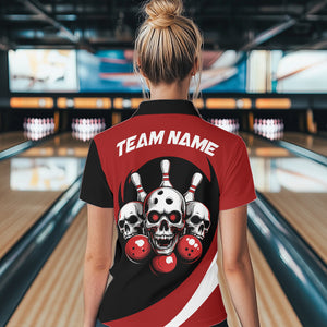 Custom Red Skull Bowling Shirt Quarter-Zip Bowling Jersey for Men Women Bowling Outfit QZT671