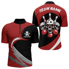 Load image into Gallery viewer, Custom Red Skull Bowling Shirt Quarter-Zip Bowling Jersey for Men Women Bowling Outfit QZT671