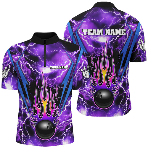 Personalized Thunder Bowling Shirt for Men Flame Bowling Team Jersey 1/4 Zip Shirt QZT277