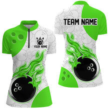 Load image into Gallery viewer, Green and white sports jersey with flame design and customizable text on a white background