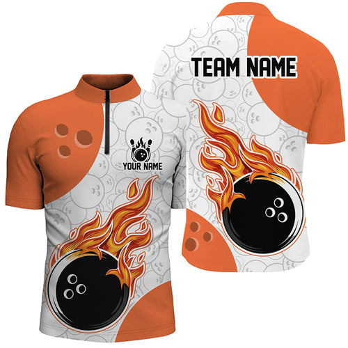 Men Flame Bowling Shirt Custom Orange Bowling Jerseys Team League Quarter-Zip QZT283