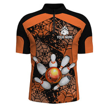 Load image into Gallery viewer, Orange Bowling Shirt for Men Spider Bowling Shirt Customized 1/4 Zip Shirt Unisex QZT288