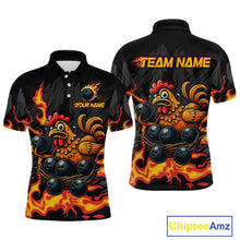 Load image into Gallery viewer, Personalized Chicken Bowling Shirt Orange Flame Bowling for Men Team League Polo &amp; Quarter-Zip QZT706