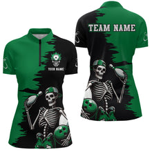 Load image into Gallery viewer, Personalized Skeleton Bowling Shirt for Women Skull Bowling Jersey Quarter Zip Bowling Shirt QZT407
