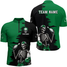 Load image into Gallery viewer, Personalized Skeleton Bowling Shirt for Men Skull Bowling Jersey Quarter Zip Bowling Shirt QZT407