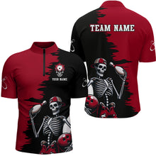 Load image into Gallery viewer, Personalized Skeleton Bowling Shirt for Men Skull Bowling Jersey Quarter Zip Bowling Shirt QZT407