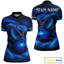 Load image into Gallery viewer, Custom 3D Blue Cobra Snake Bowling Team Shirt Bowling Jersey Outfit for Women Polo &amp; Quarter-Zip QZT723