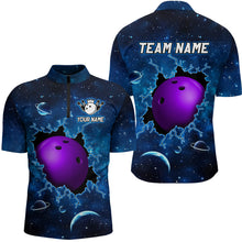 Load image into Gallery viewer, Custom 3D Bowling Quarter-Zip Shirt Purple &amp; Blue Bowling Team Jersey Unisex Bowling Outfit QZT584