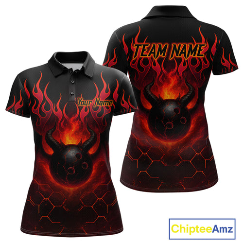 Red Flame Demon Bowling Ball Shirt for Women Custom Bowling Team Jersey Bowling Outfit Polo & Quarter-Zip QZT758