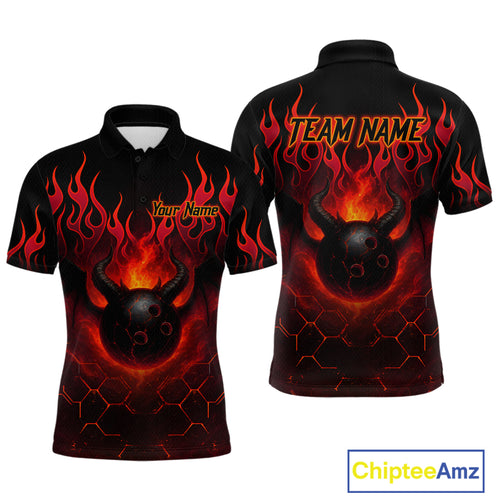 Red Flame Demon Bowling Ball Shirt for Men Custom Bowling Team Jersey Bowling Outfit Polo & Quarter-Zip QZT758