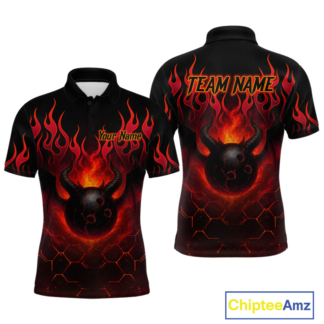 Red Flame Demon Bowling Ball Shirt for Men Custom Bowling Team Jersey Bowling Outfit Polo & Quarter-Zip QZT758
