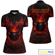 Load image into Gallery viewer, Red Flame Demon Bowling Ball Shirt for Women Custom Bowling Team Jersey Bowling Outfit Polo &amp; Quarter-Zip QZT758