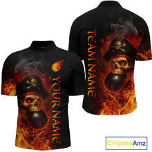Load image into Gallery viewer, Orange Flame Pirate Skull Bowling Team Shirt for Men Bowling League Jersey Polo Bowling Outfit QZT763