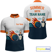 Load image into Gallery viewer, Personalized Flame Bowling Shirt Quarter-Zip Bowling Summer with Team Name Gift for Bowlers QZT697