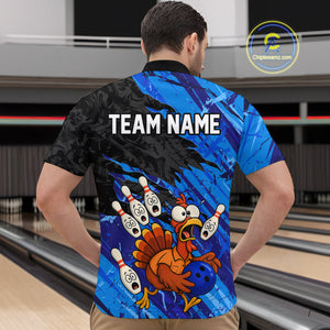 Custom Blue Turkey Bowling Shirt Funny Ball Pin League Jersey for Men Polo Outfit QZT765