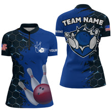 Load image into Gallery viewer, Navy &amp; Black Bowling Shirt Customized Camo Bowling Shirt Quarter- Zip Bowling Team League for Women QZT266