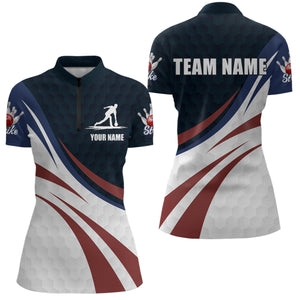 Personalized Red Blue & White Bowling Shirt Patriotic 1/4-Zip Bowling Jersey for Men & Women QZT677