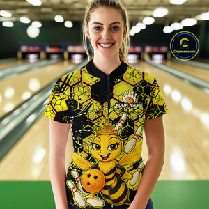 Custom Funny Bee Bowling Shirts for Men 3D Bowling League Jersey Polo & Quarter-Zip QZT743