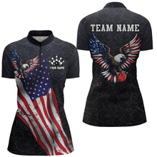 Load image into Gallery viewer, Personalized US Flag Bowling Shirt Eagle Bowling Jersey Quarter-Zip Shirt Bowling for Women QZT274