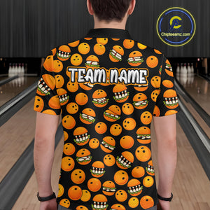 Funny Orange Hamburger Bowling Shirt  for Men Food Bowling Team League Polo & 1/4 Zip Bowling Jersey QZT724