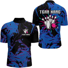 Load image into Gallery viewer, Camo Purple Bowling 1/4 Zip Shirt Men &amp; Women Custom Blue Bowling Team Jersey QZT564