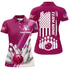 Load image into Gallery viewer, Women's Bowling Shirt Pink Polo Bowling Shirt Personalized Patriotic Bowling Shirt QZT281