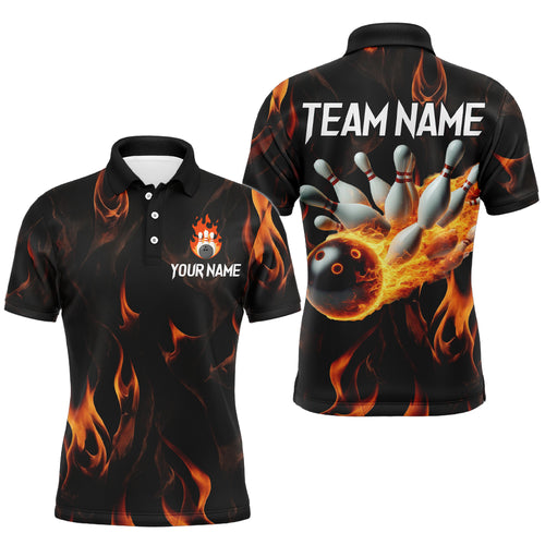 Custom Men Flame Bowling Shirts Bowling Team Jersey Polo Bowling Peformance QZT479