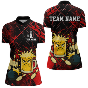 Custom Red Funny Beer Bowling Shirt Team Bowling League Jersey for Women Bowling Outfit QZT767