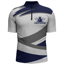 Load image into Gallery viewer, Custom Bowling Shirt for Men Navy &amp; Grey Bowling Jersey Bowling Team League Quarter-Zip Shirt QZT1