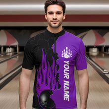 Load image into Gallery viewer, Purple Flame Bowling Quarter Zip Shirts Men &amp; Women Custom Bowling Team League Jerseys BDT471