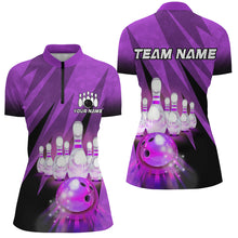 Load image into Gallery viewer, Custom Purple Bowling Shirt For Couple 1/4 Zip Bowling Team Jersey Men Women Bowler Gift BDT501
