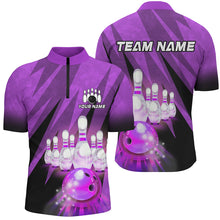 Load image into Gallery viewer, Custom Purple Bowling Shirt For Couple 1/4 Zip Bowling Team Jersey Men Women Bowler Gift BDT501