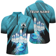 Load image into Gallery viewer, Custom Turquoise Bowling Shirt For Couple 1/4 Zip Bowling Team Jersey Men Women BDT501