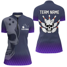 Load image into Gallery viewer, Purple Skull Bowling Shirts Men &amp; Women Custom 1/4 Bowling Team Jersey Unisex BDT484