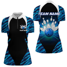 Load image into Gallery viewer, Blue Camo Bowling Shirts Men Women Bowling Jersey Unisex Custom 1/4 Zip Bowling Team Shirt BDT597