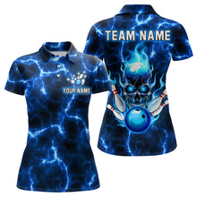 Load image into Gallery viewer, Skull Bowling Shirt For Men Women Custom Polo Bowling Team Jersey Lightning Blue BDT494