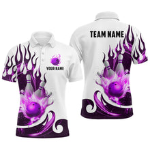 Load image into Gallery viewer, White&amp;Purple Bowling Shirts For Men &amp; Women Custom Flame Bowling Team Jersey Polo BDT537