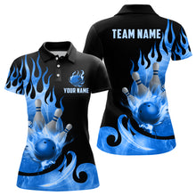 Load image into Gallery viewer, Custom Black &amp; Blue Bowling Shirts For Men &amp; Women Flame Bowling Team Jersey Polo BDT536