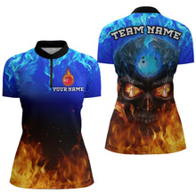 Load image into Gallery viewer, Flame Skull Bowling Shirts Unisex Custom 1/4 Bowling Team Jersey For Men &amp; Women BDT483