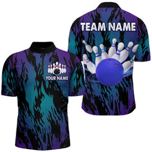 Load image into Gallery viewer, Teal&amp;Purple Camo Bowling Shirt Unisex Bowling Team Jersey Men &amp; Women Custom Bowling 1/4 Zip BDT558