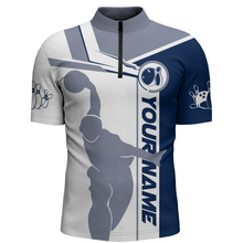 Load image into Gallery viewer, Personalized Navy Bowling Quarter-Zip Shirt For Men Bowling Jersey Team League Bowlers BDT281