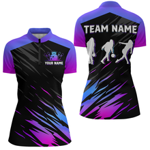 Load image into Gallery viewer, Teal&amp;Purple Bowling Shirts Men &amp; Women Custom Bowling Jersey Team Bowling Quarter-Zip BDT525