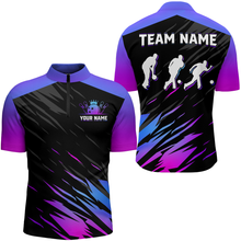 Load image into Gallery viewer, Teal&amp;Purple Bowling Shirts Men &amp; Women Custom Bowling Jersey Team Bowling Quarter-Zip BDT525